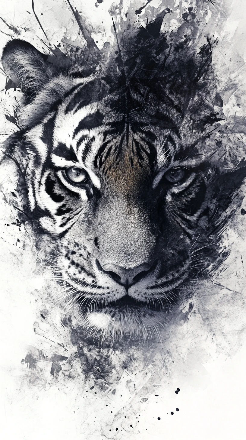 Surrealer Aquarelltiger in fragmentiertem Monochrom und Farbe