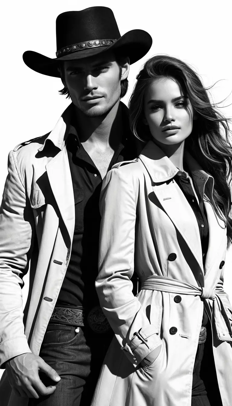 Stylish cowboy couple portrait at night in the wild west