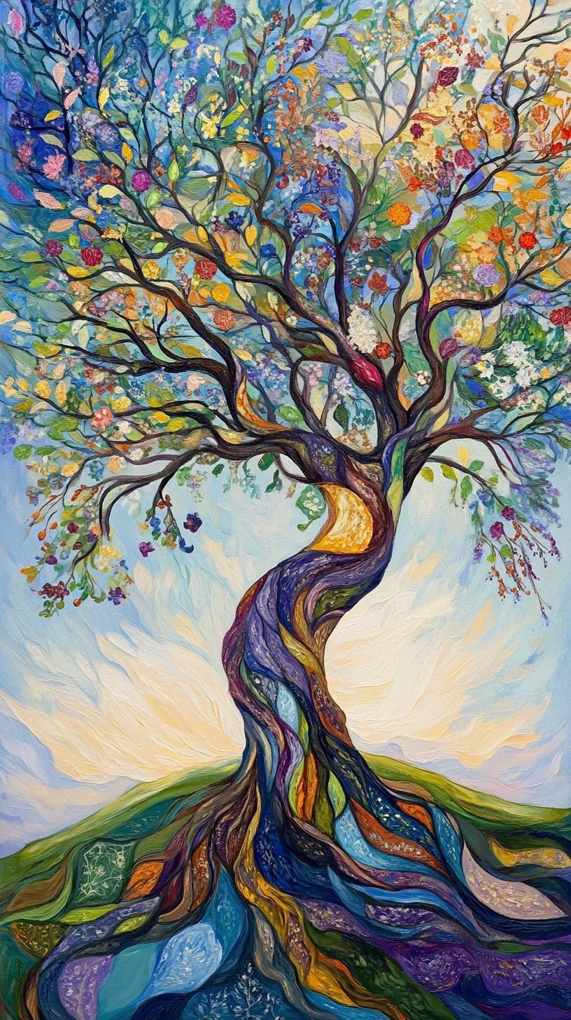 Impressionistischer Baum des Lebens im Wandel der Jahreszeiten