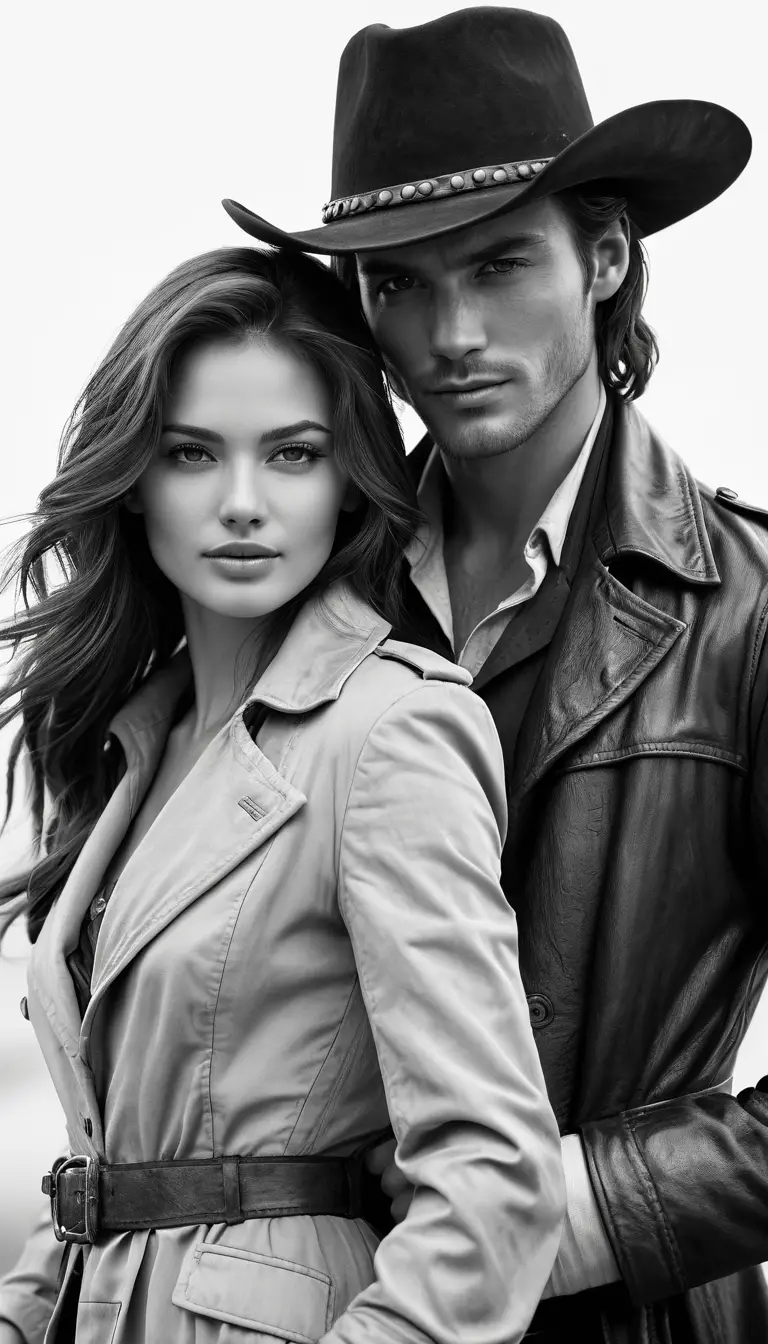 Stylish western couple posing at night in trenchcoat
