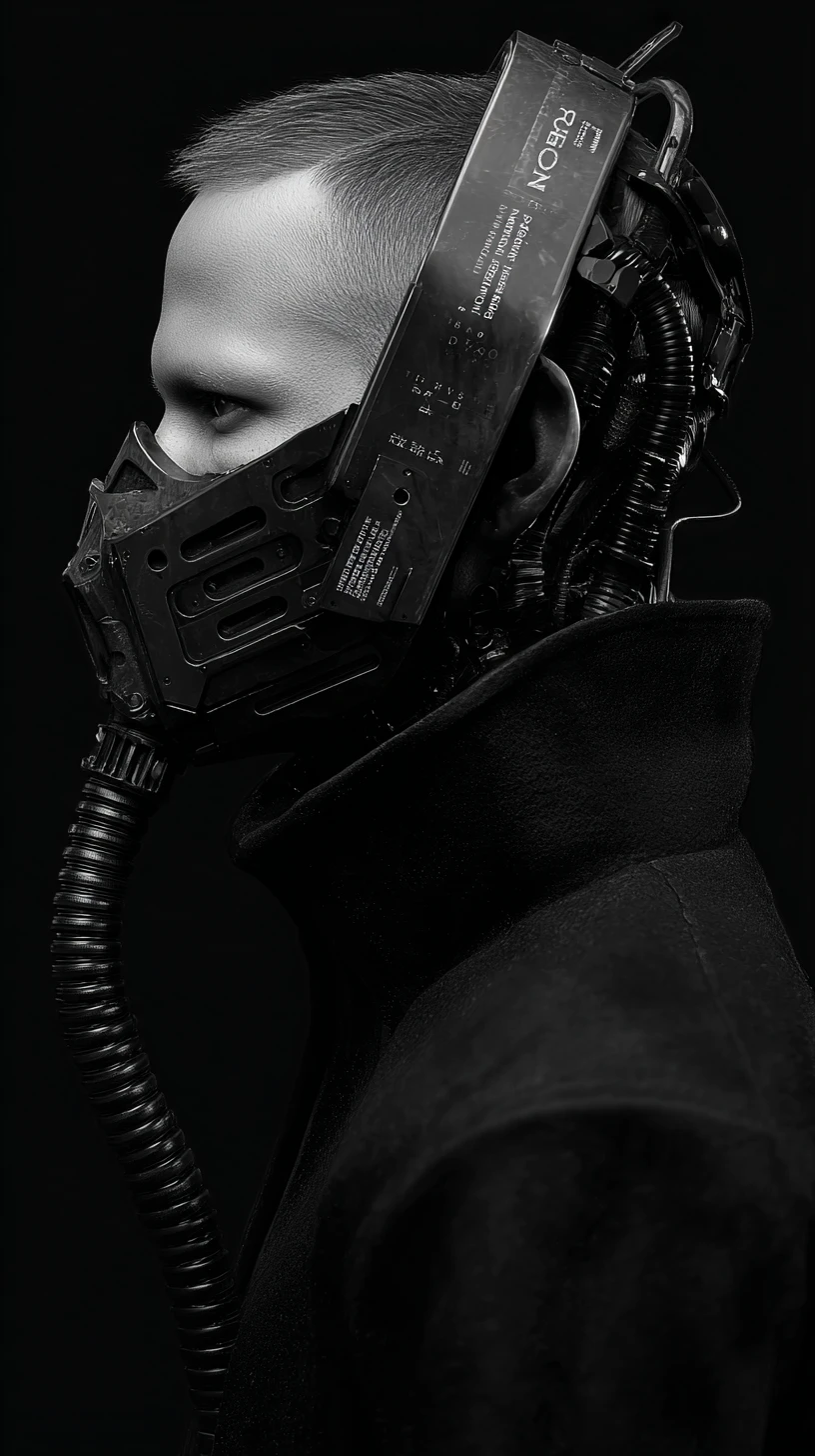 Homem ciborgue cyberpunk com máscara mecânica detalhada