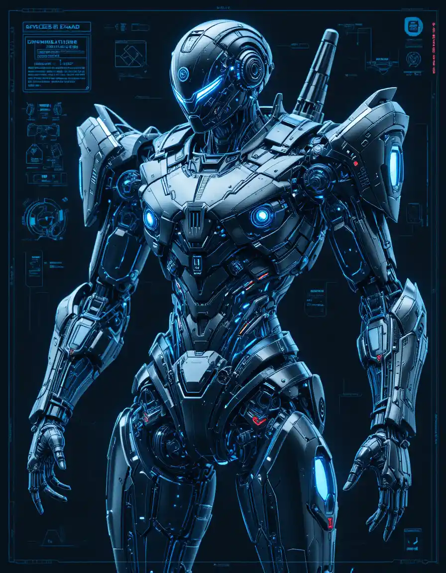 Futuristic Cybernetic Mecha Armor Blueprint With Cockpit Detail