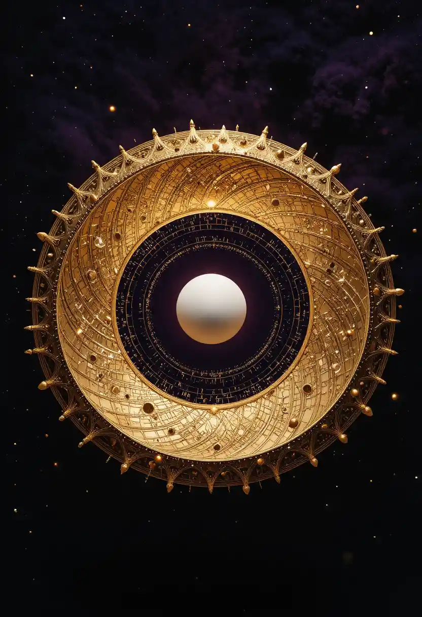 Goldene Spirale kosmischer Erinnerungen in tiefvioletter Leere