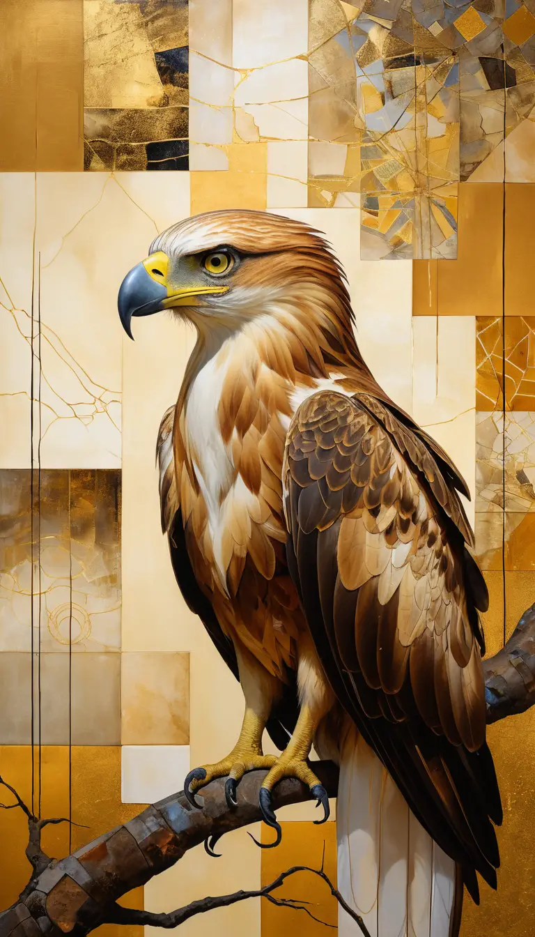 Philippine eagle in front of a surreal digital landscape