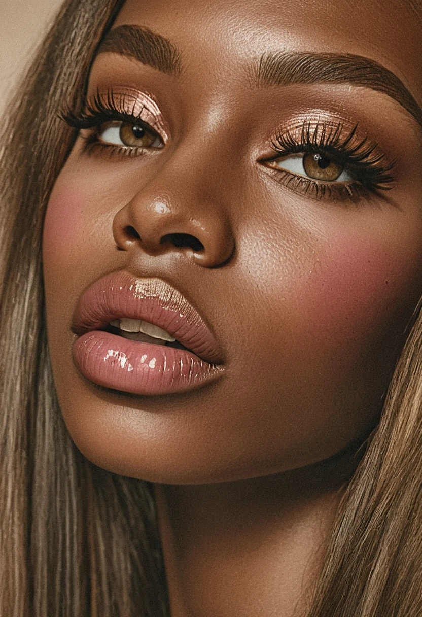 Retrato de beleza macro de uma mulher com lábios brilhantes