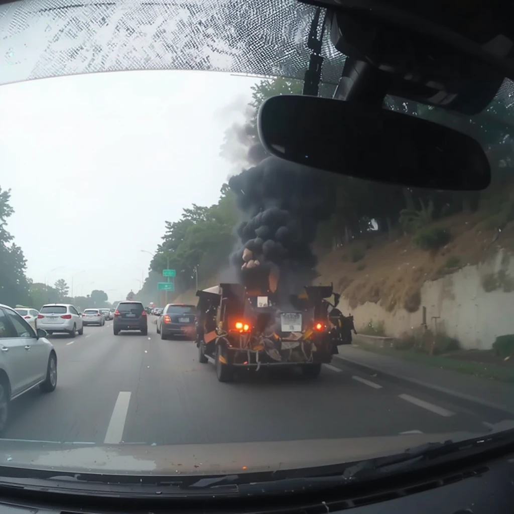 Visão de dashcam de um incidente súbito e intenso na estrada