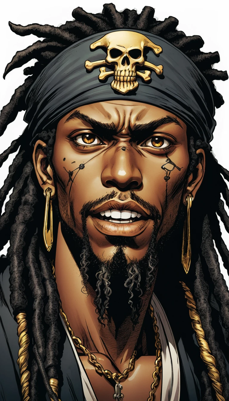 Close extremo de pirata de anime com grillz dourados