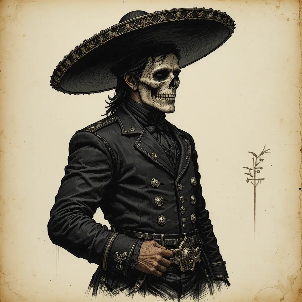Mariachi charro con traje negro y máscara de calavera