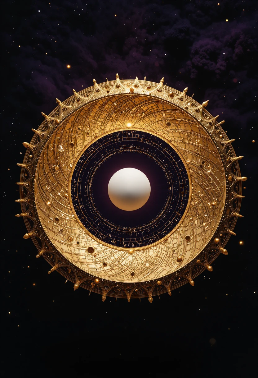 Espiral dourada de memórias cósmicas no vazio violeta profundo