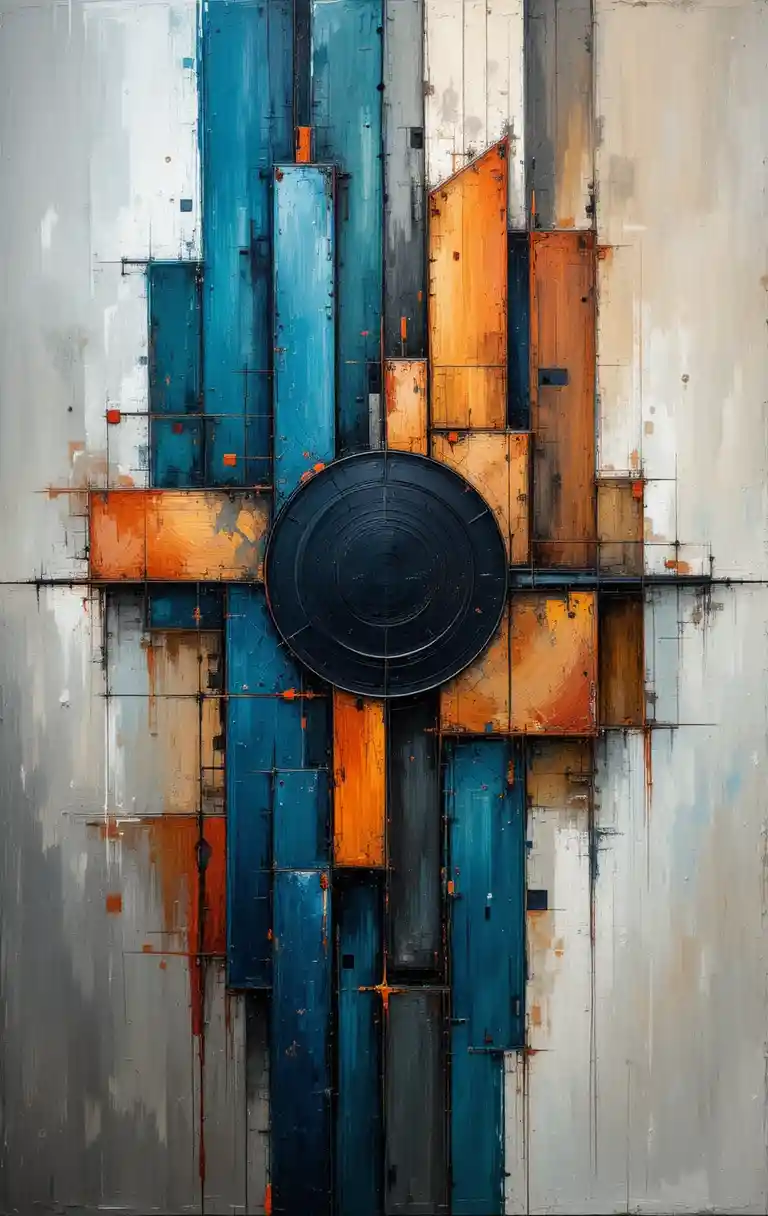 Pintura a óleo geométrica abstrata com composição vertical texturizada