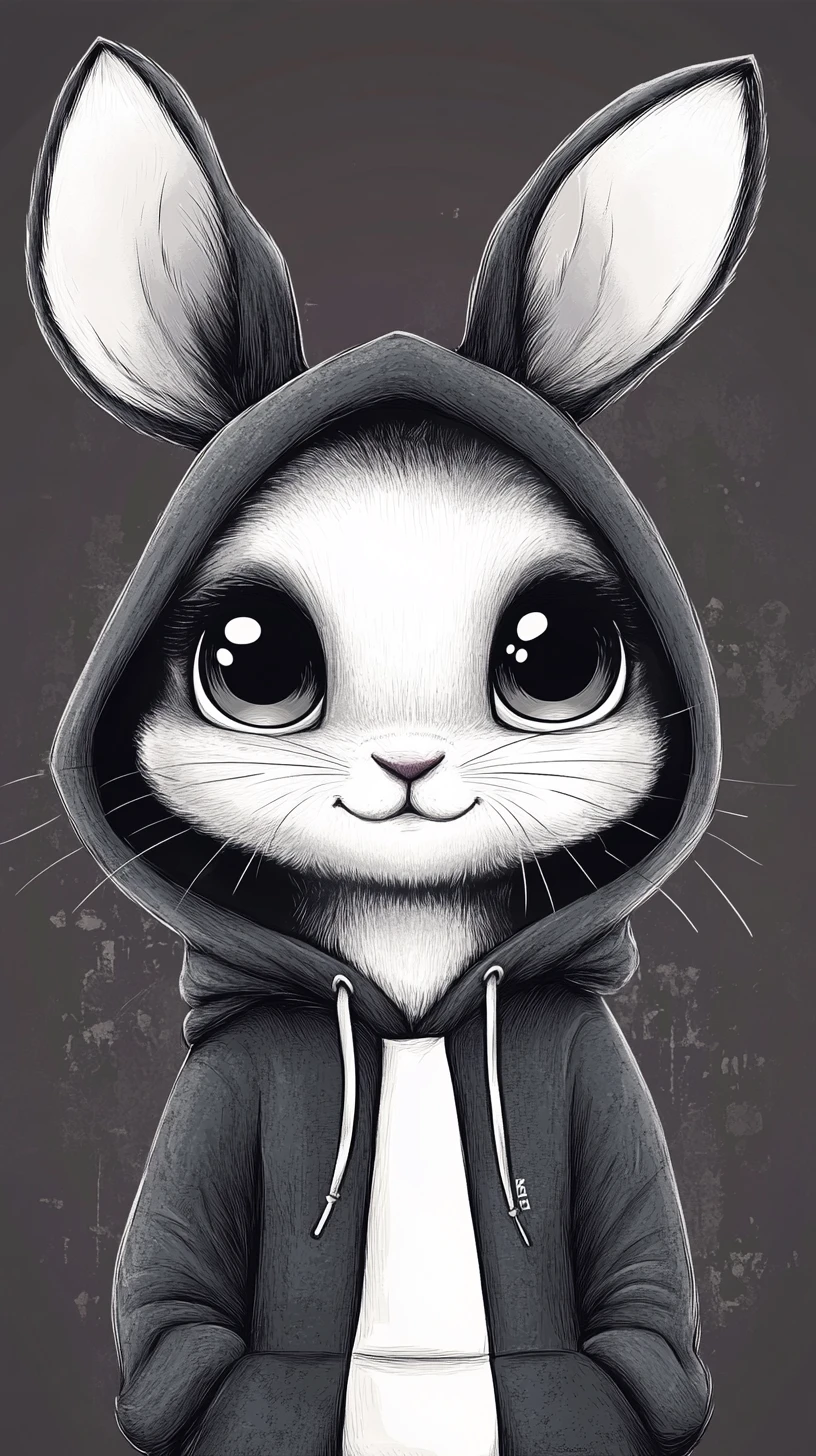 Cute anthropomorphic rabbit girl in striped hoodie portrait