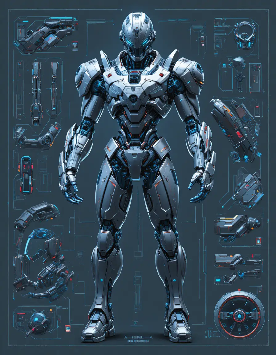 Futuristic Mecha Armor Blueprint With Cybernetic Components