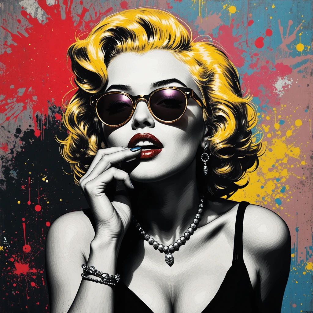 Pop art portrait of glamorous woman in sunglasses