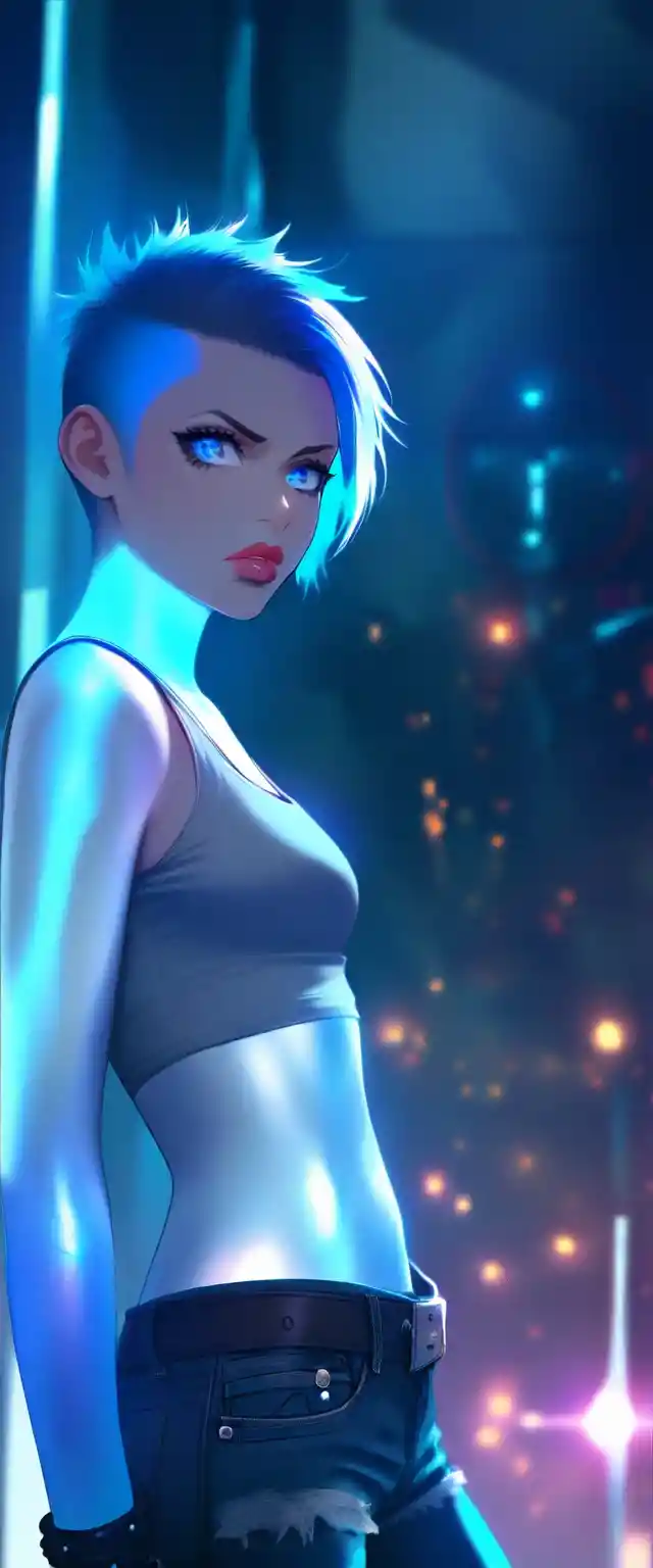 Tough woman standing confident in a sunlit futuristic ruin