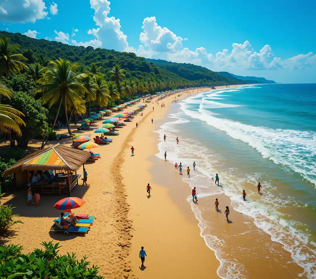 Vibrante playa tropical brasileña bajo un sol intenso