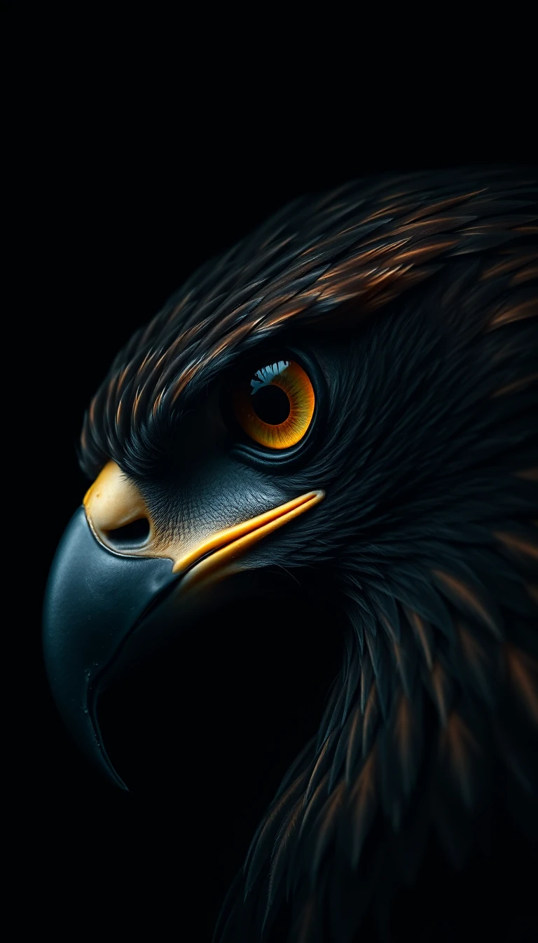 Primerísimo plano del agudo ojo de un águila en la sombra