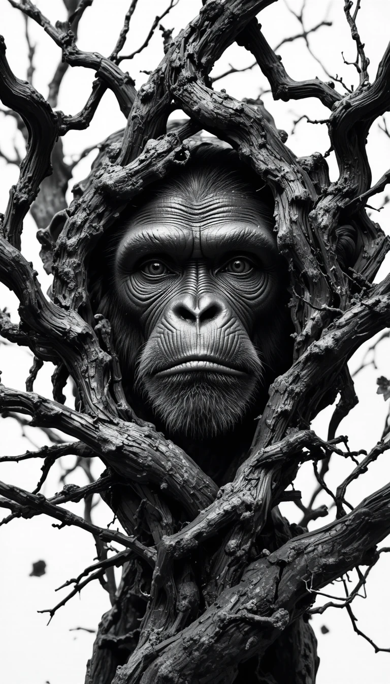 Black And White Close Up Portrait Of A Chimpanzee