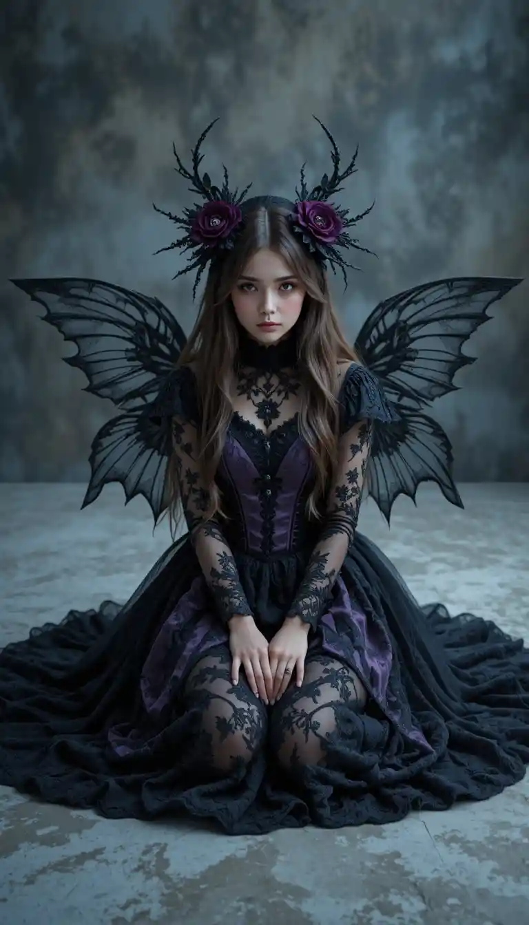 Whimsical Winged Chick In Victorian Lace Dress