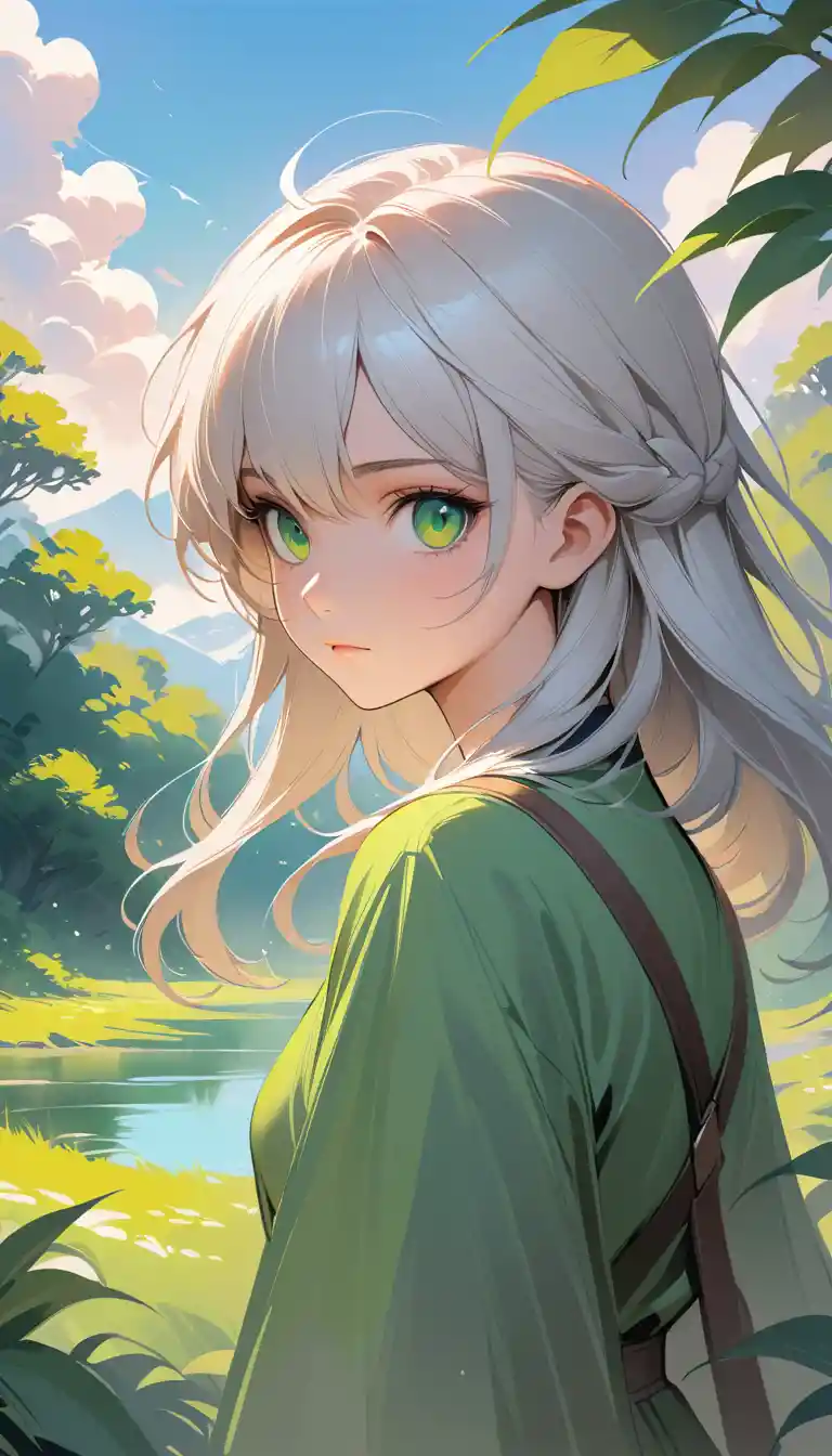 Zwei weißhaarige Anime-Männer in einer friedlichen Outdoor-Szene