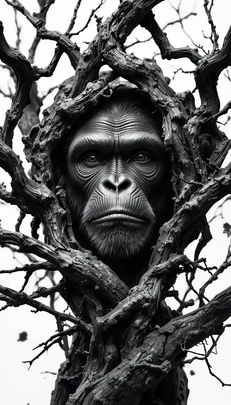 Portrait en Gros Plan en Noir et Blanc d’un Chimpanzé
