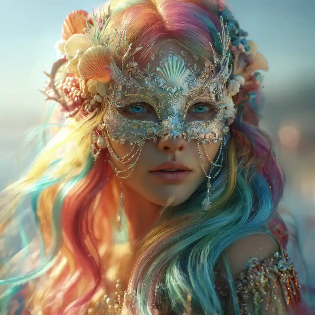 Mermaid With Venetian Mask In Dreamy Canal Scene