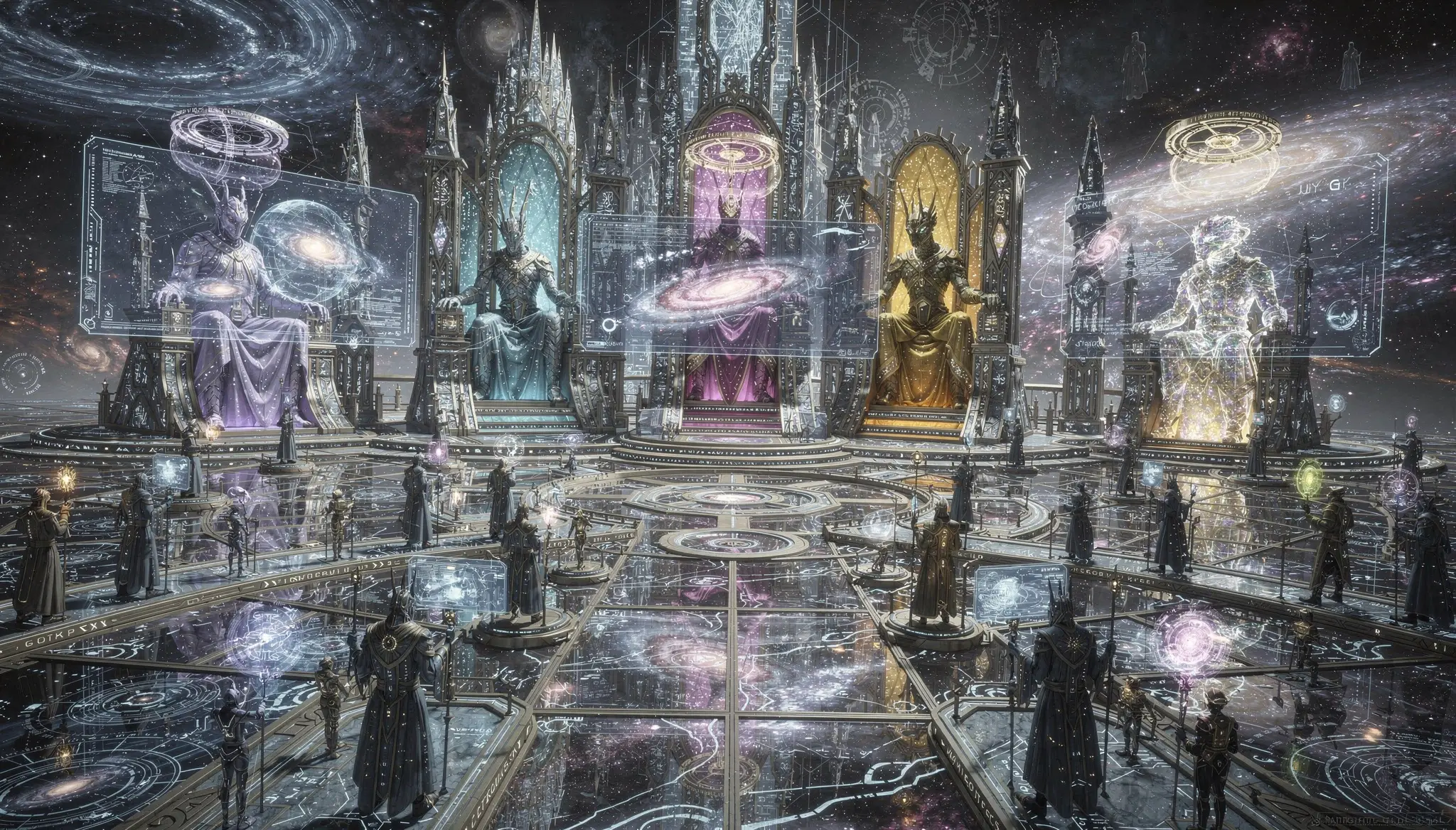 Seigneurs extraterrestres dans un temple céleste de temps et d’espace