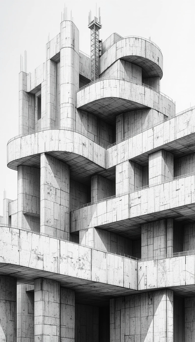 Dessin architectural abstrait à l’encre avec formes courbes fluides