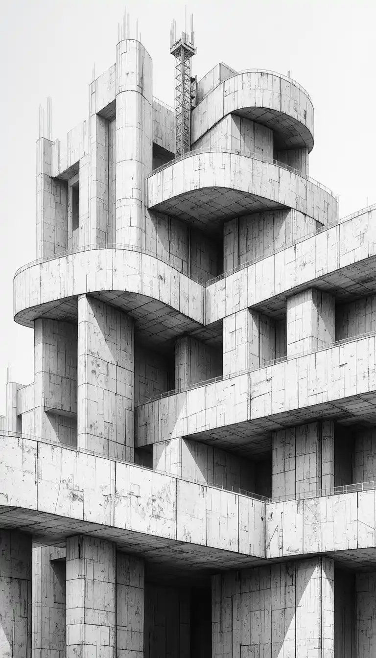 Dessin architectural abstrait à l’encre avec formes courbes fluides