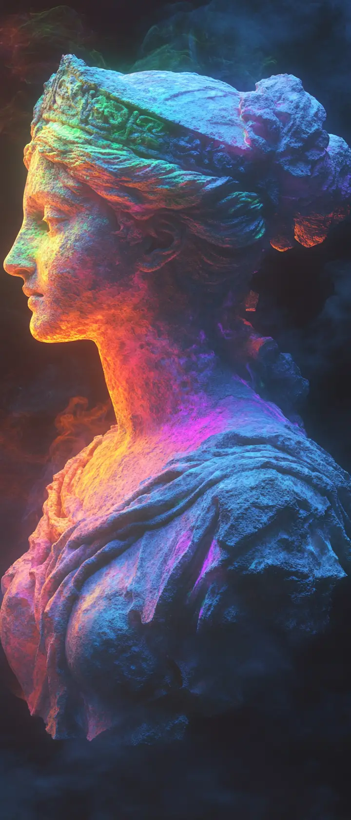 Sculpture Surréaliste de Déesse Arc‑en‑Ciel en Profil Mystérieux