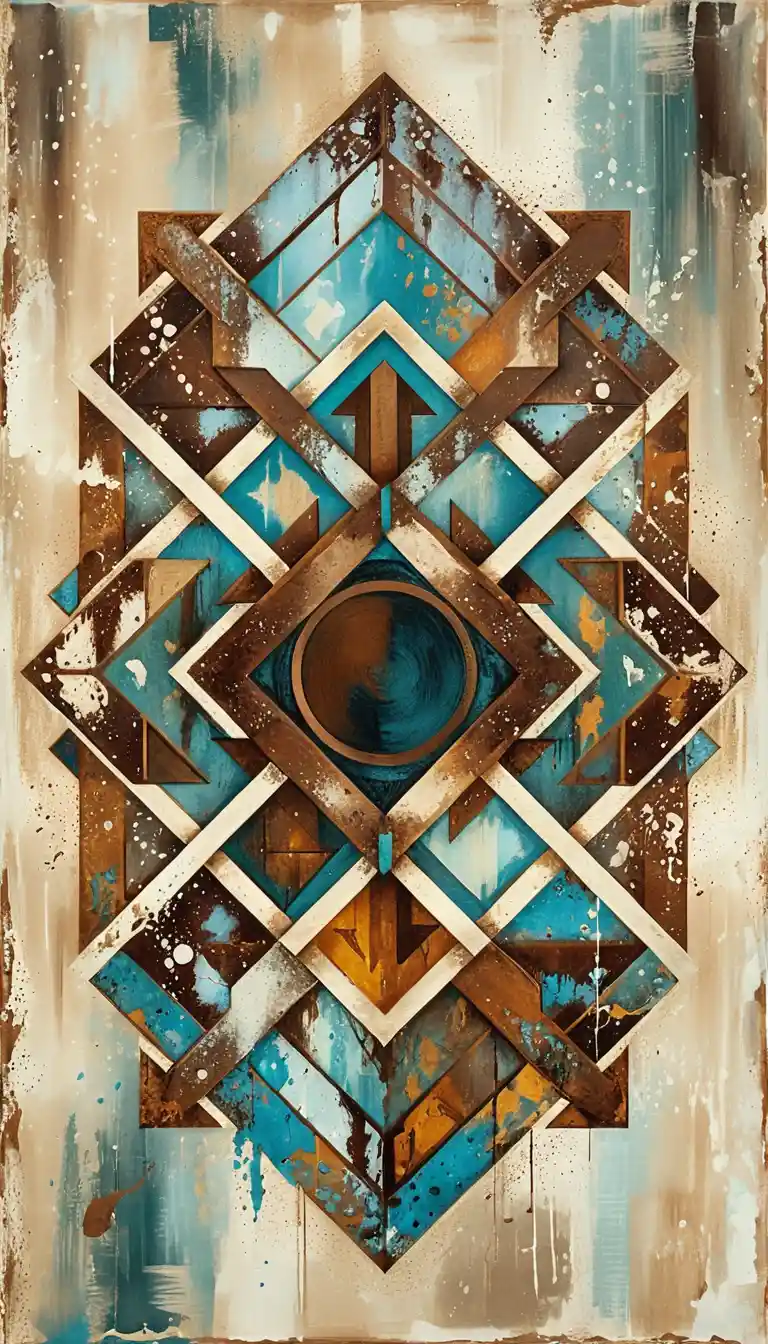 Patrón de mandala geométrica abstracta con textura de metal envejecido