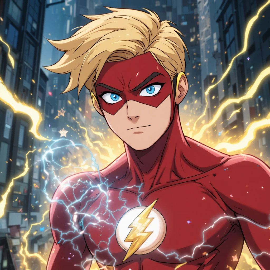 Estudante super-herói masculino em retrato em estilo cartoon brilhante