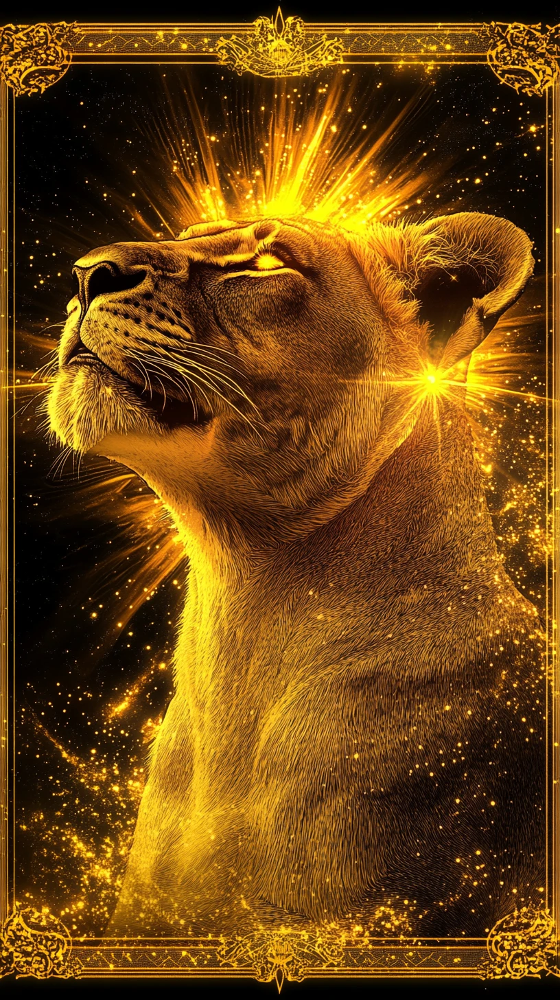 Lionne Diva Anthropomorphe Rayonnant d’une Puissance Solaire Cosmique