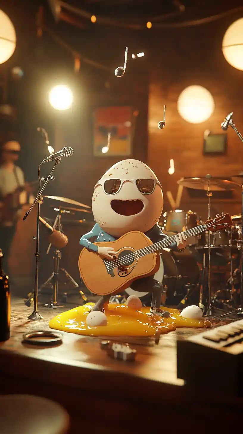 Anthropomorphic Egg Band Performing On A Cozy Bar Stage