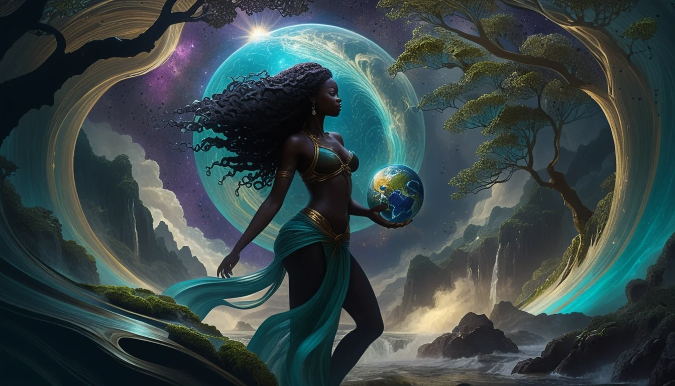 Surreal Mother Earth Holding A Glowing Miniature Planet
