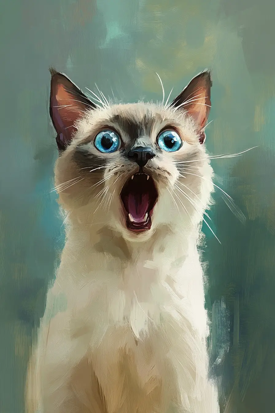 Surprised white cat close up with bright blue eyes