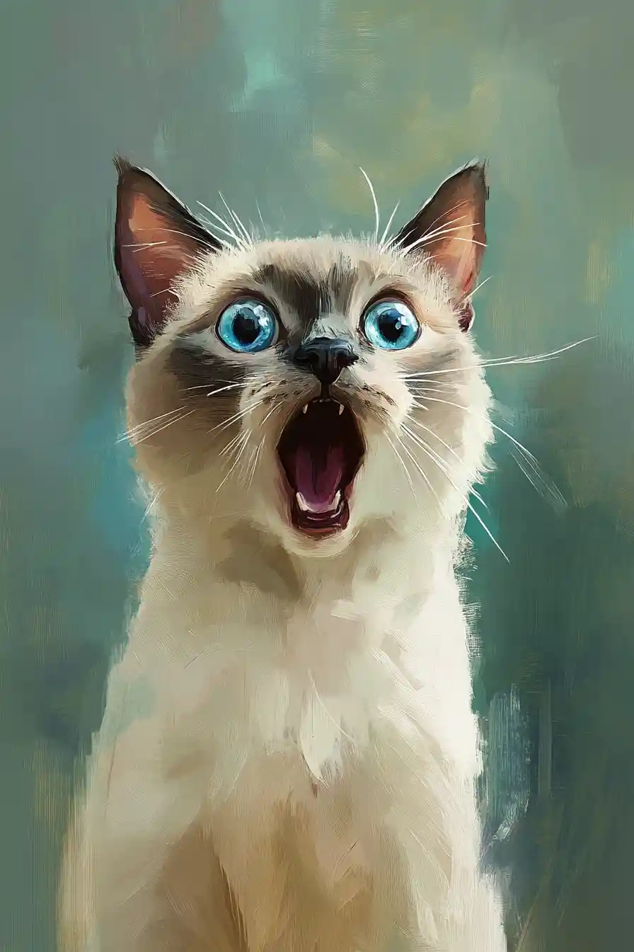 Surprised white cat close up with bright blue eyes