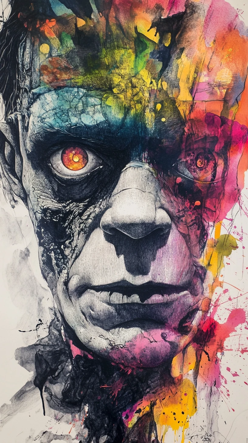 Surreal close up of a hypnotic eyed monster portrait
