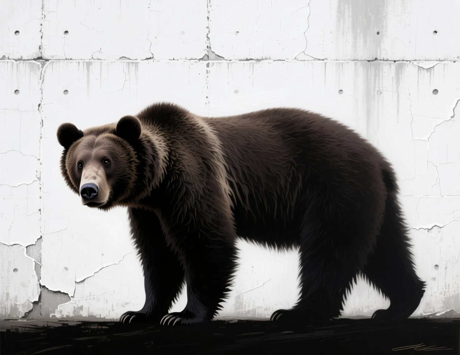 Silhouette of a distorted brown bear against white wall