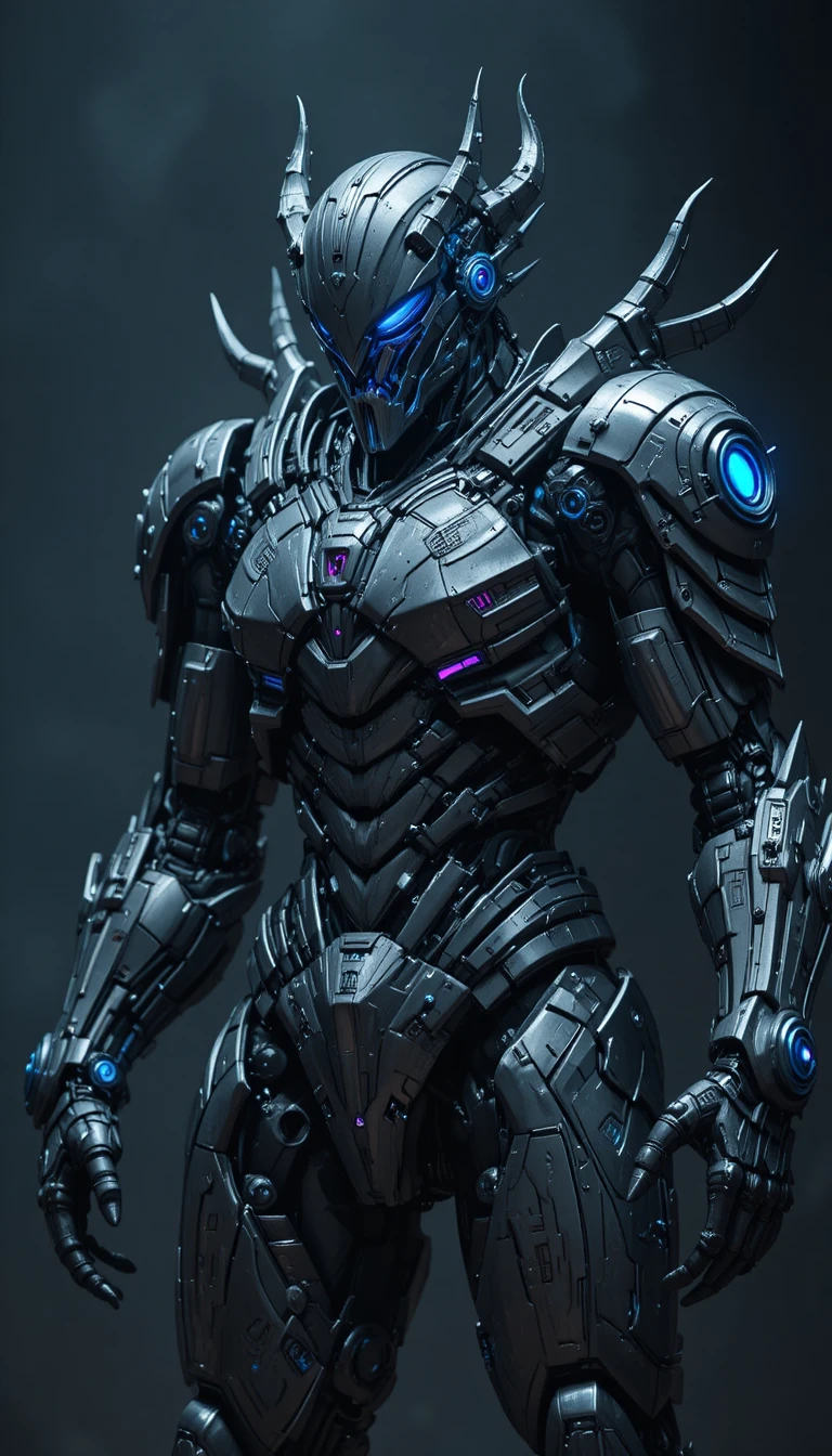 Guerreiro Mecha Demônio Futurista em Armadura Pesada