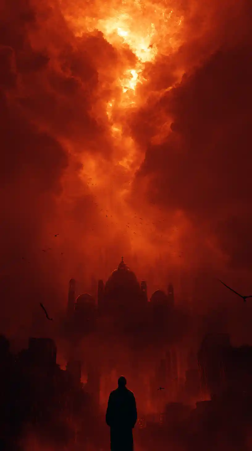 Seres divinos rompendo o teto em julgamento flamejante