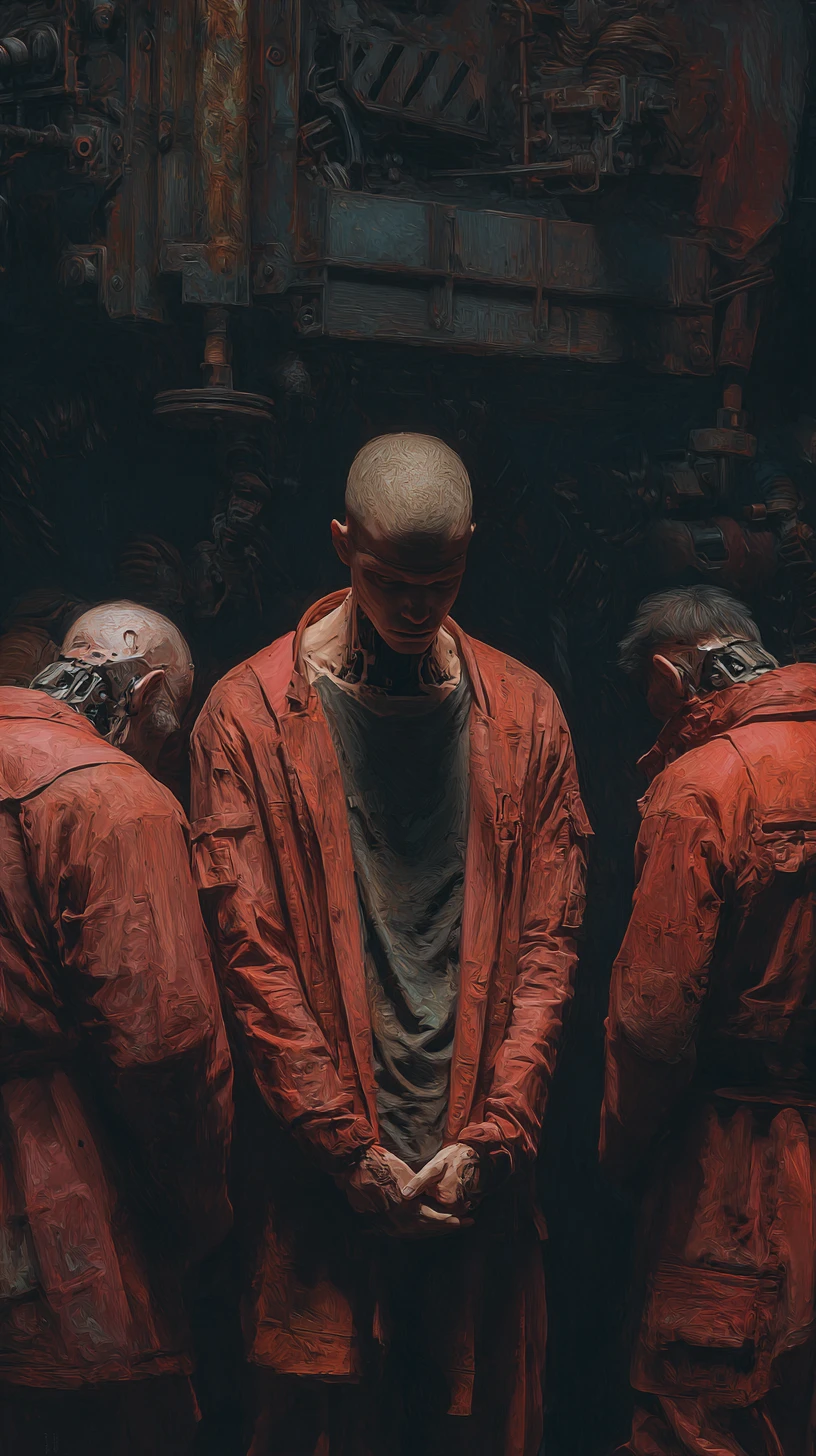 Realistic close up of chained slaves inside dark prison