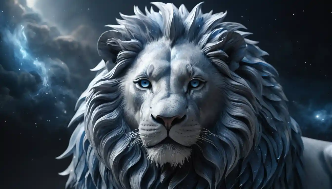 Majestic lion form emerging in an abstract blue realm