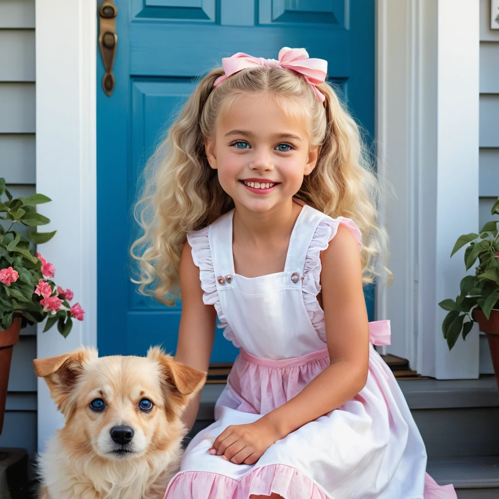 Bambina sorridente che condivide un dolcetto con un cagnolino
