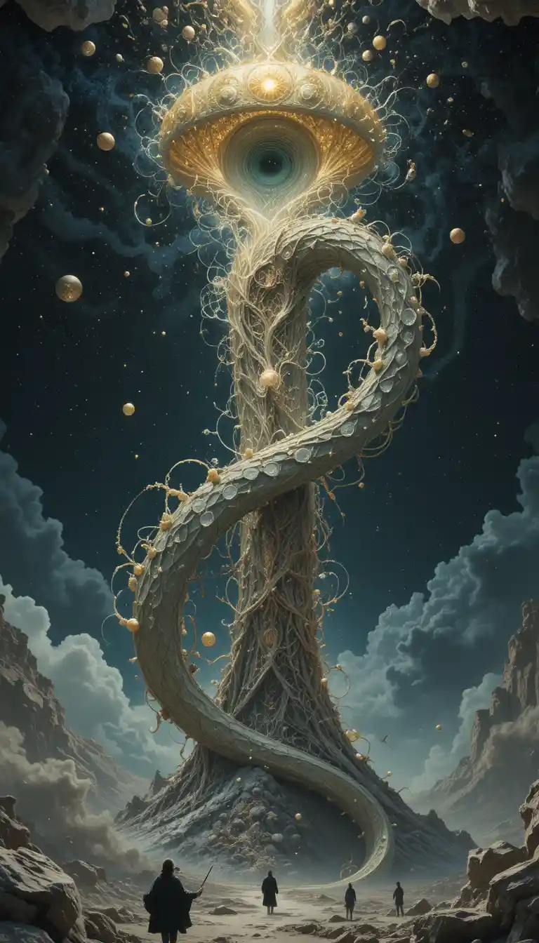 Primordial serpent ouroboros coiled in a cosmic void
