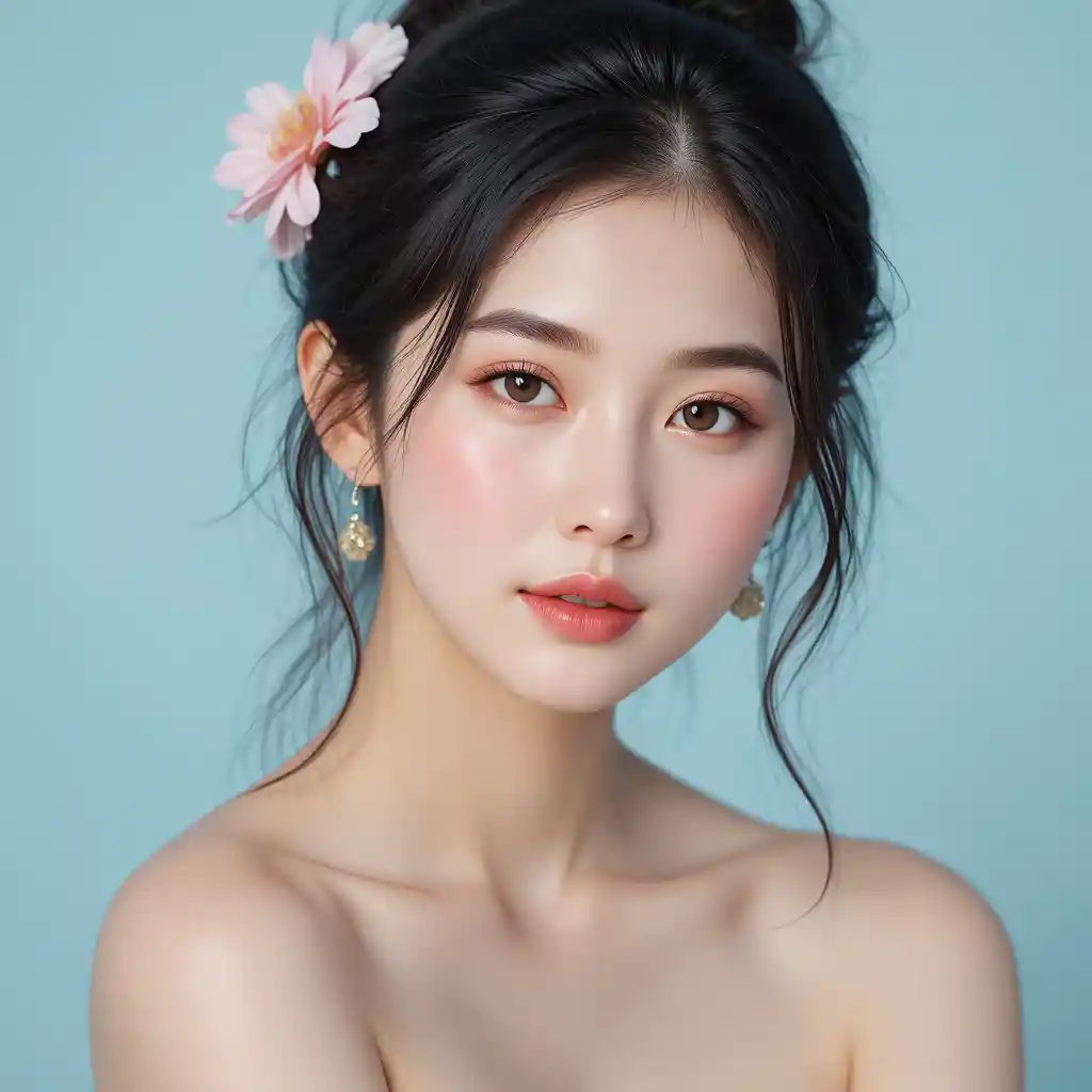 Serene portrait of young woman with flowers in her hair
