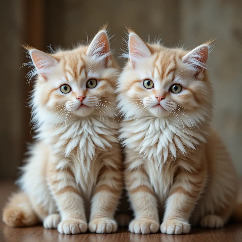 Dois gatos fofos idênticos sentados juntos de frente para a câmera