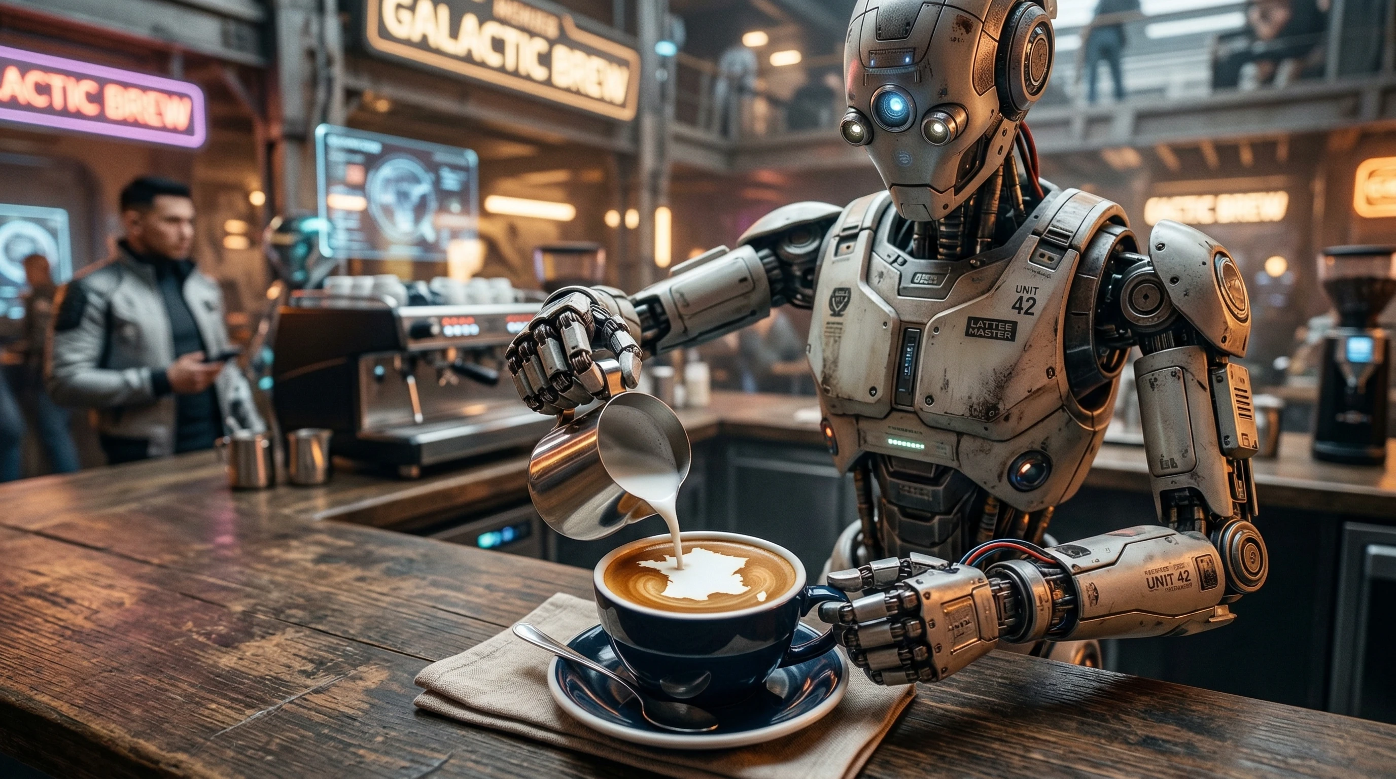 Gros plan d’une tasse de café avec du lait versé à la surface