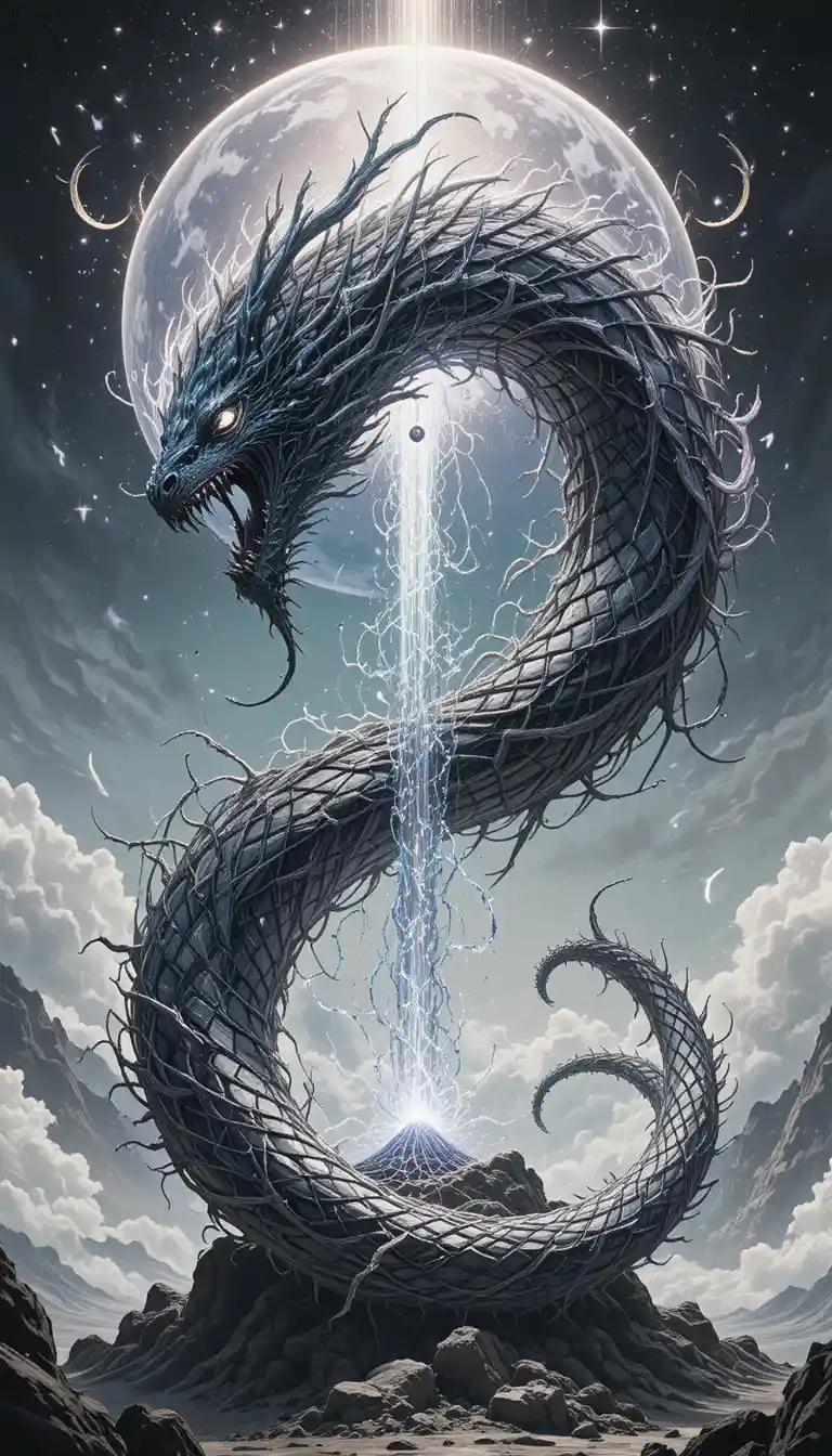 Ouroboros avvolto come un punto singolare nel vuoto cosmico