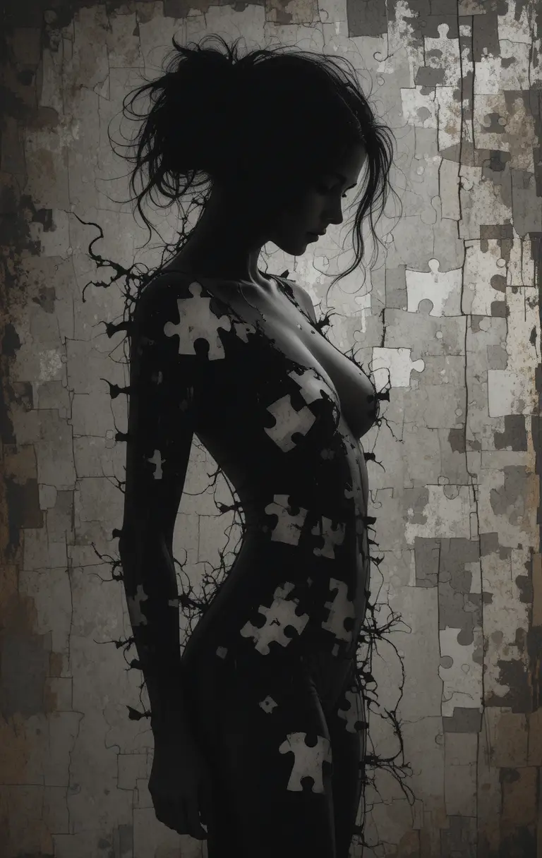 Shadowy choreography revealing a restless fractured inner self