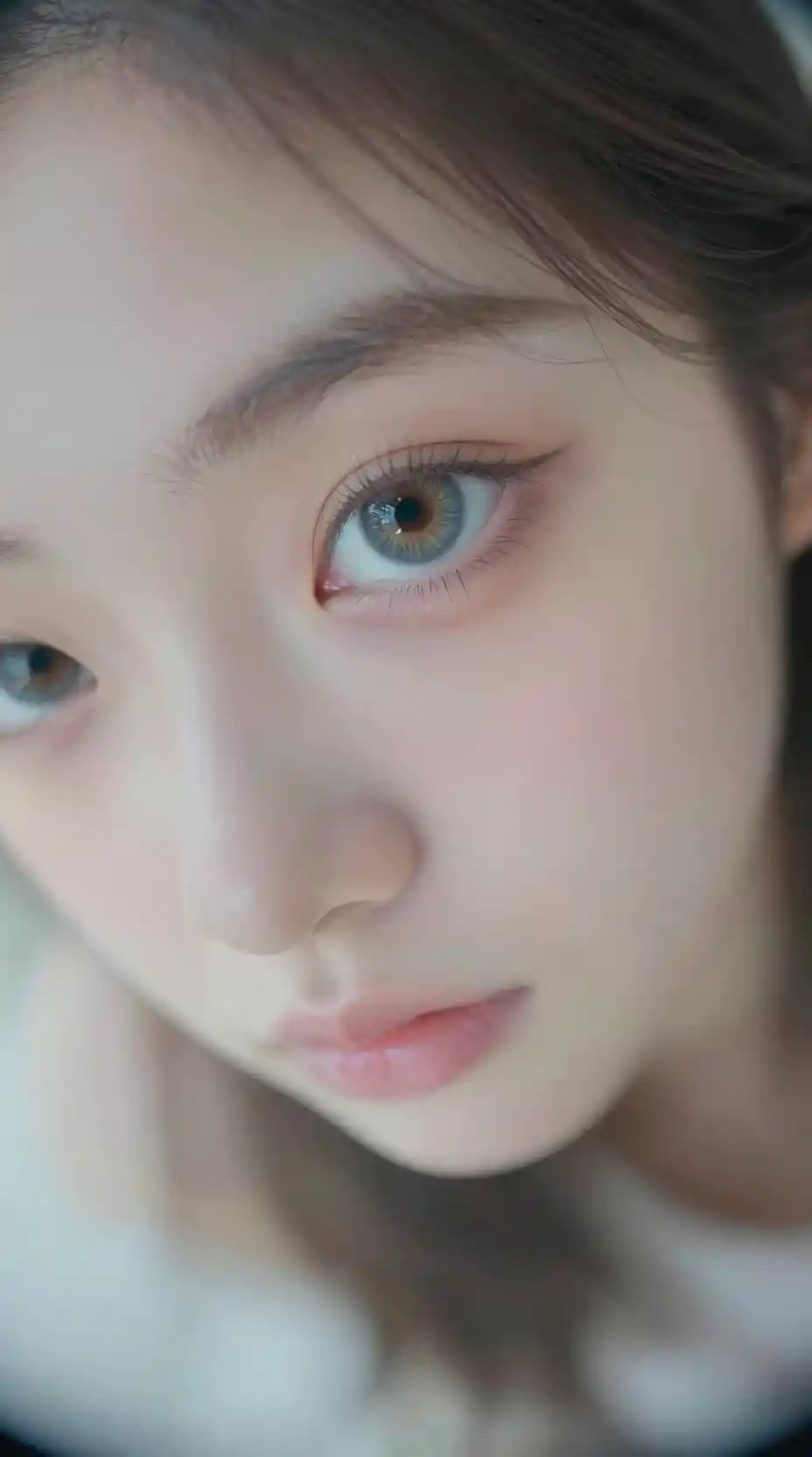 Surreal fisheye portrait of a girl with upward gaze